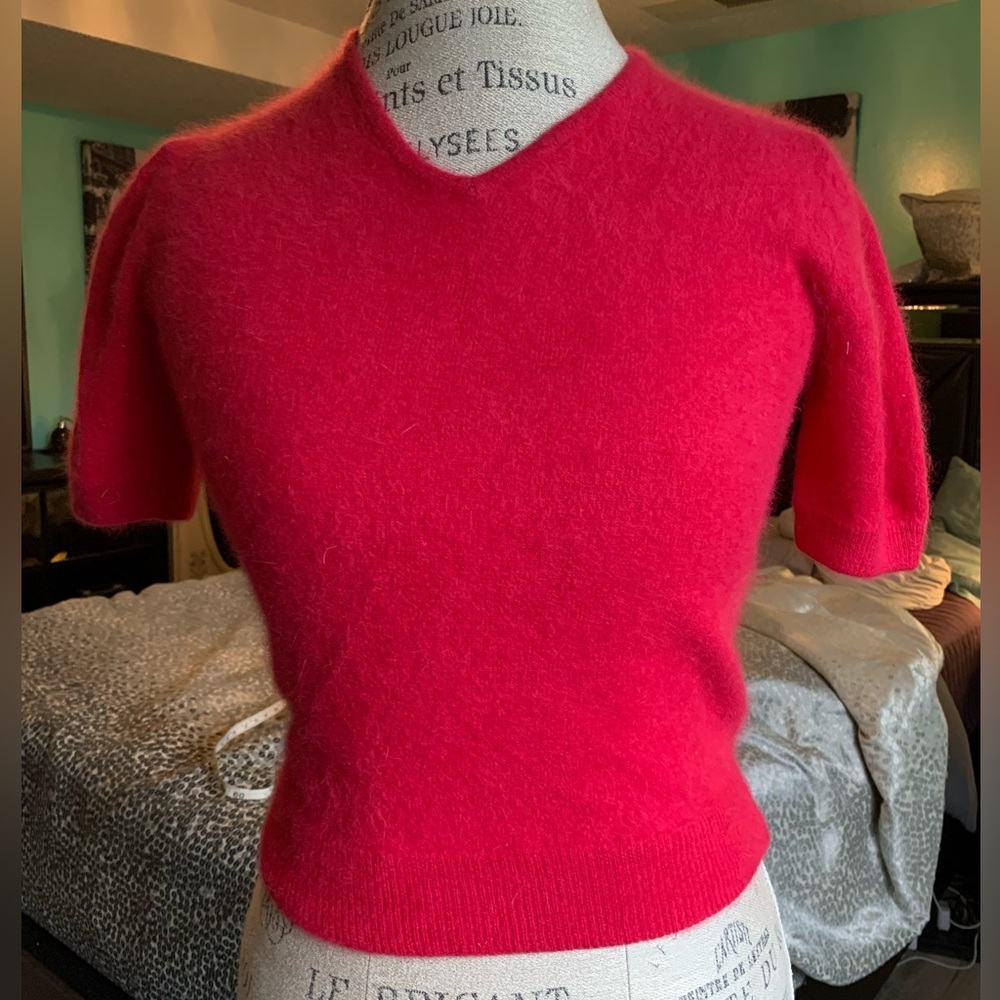 Vintage 70s Short Sleeved Red Womens Angora Sweater M